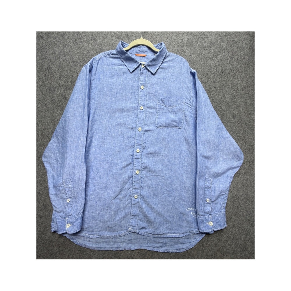 Tommy Bahama Relax Mens XXL Blue 100% Linen Button Down Shirt Long Sleeve